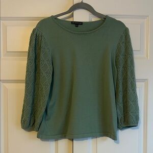 Green Adrianna Papell Top with Woven Lace Sleeves